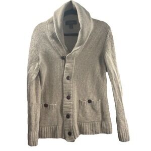 Tasso Elba Beige Cardigan Sweater Lambswool Button pockets Men S Academia Preppy